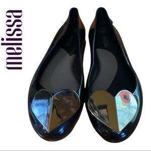 Melissa Women's Space Love Black Heart Slip On Black Ballet Flats Loafers 5